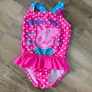 Peppa‎ Pig Pink Polka Dot Ruffle Swimsuit infant One-piece Swim 9-12 mos
